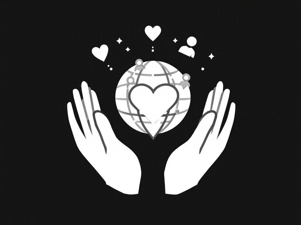 A pair of hands holding a globe with a heart in it.
