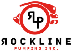 Rockline Pumping Inc. logo with red pump graphic and black lettering