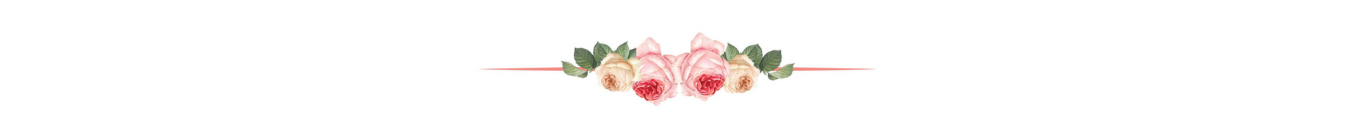 Small floral divider with pink flowers and green leaves on a light background.