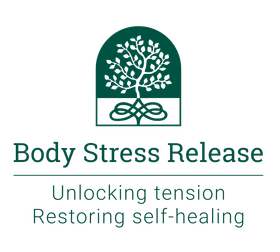 Body Stress Release logo with green tree icon and text, “Unlocking tension, Restoring self-healing”