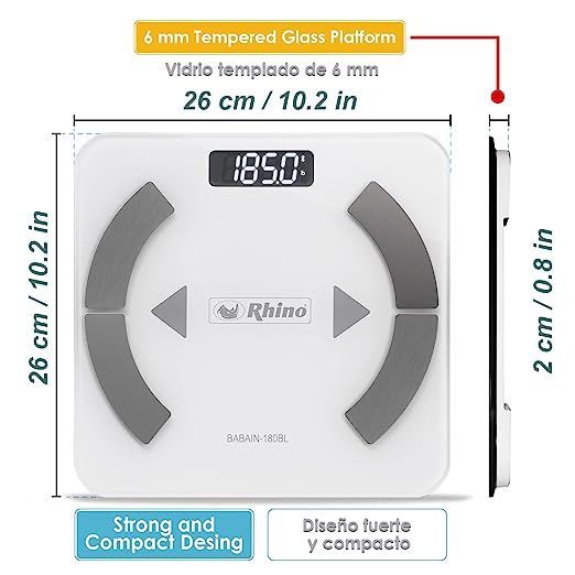 Bascula inteligente para peso corporal RHINO mod. BABAIN-180BL cap. 180Kg. (blanca) wifi