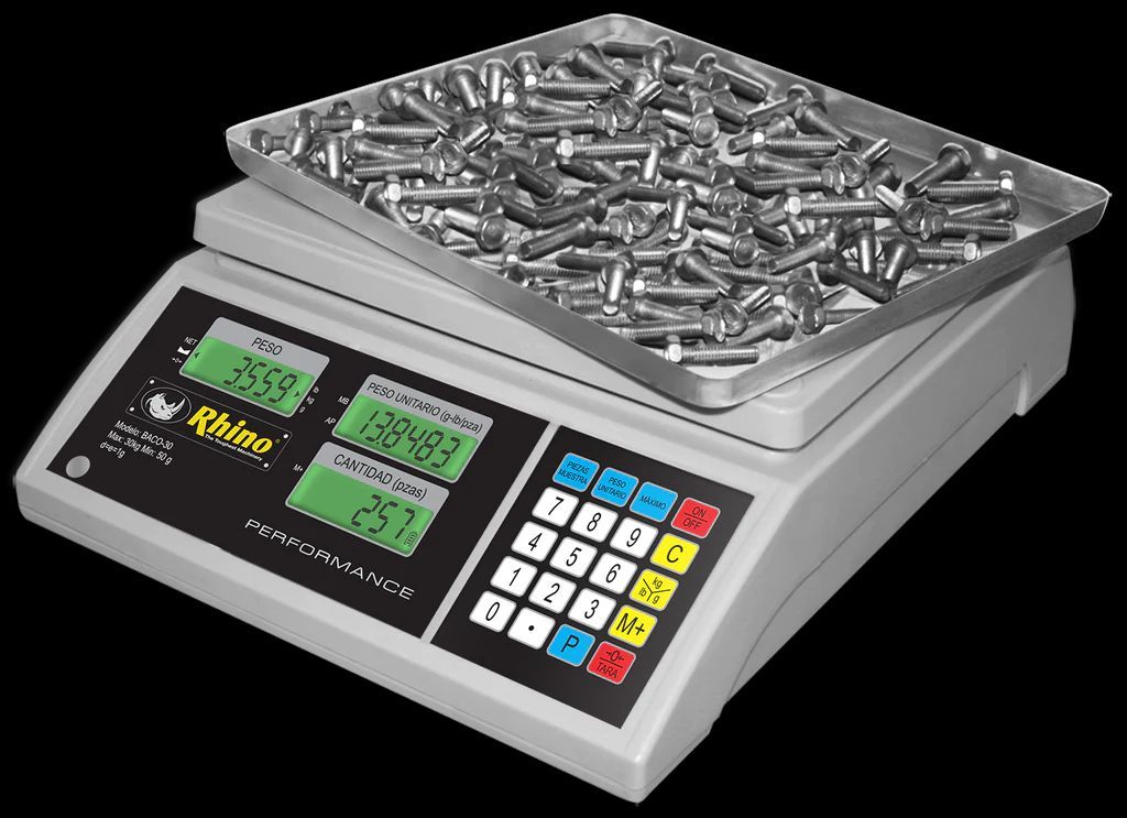 Bascula cuenta piezas marca RHINO modelo BACO-30 cap. 30Kg/1g 28.5 x 24cm.