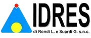 Logo IDRES con triangolo blu, punto rosso, cerchio giallo e testo nero “IDRES di Rondi L. e Suardi G. snc”