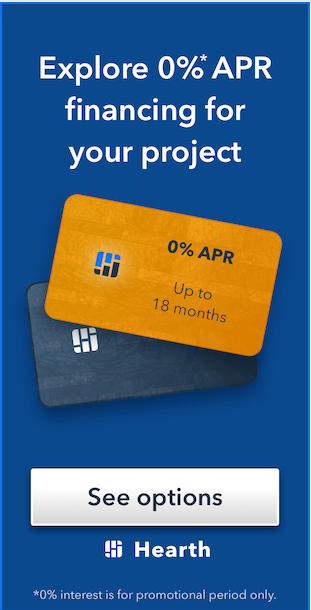 A screenshot of a website that says explore 0 % apr financing for your project