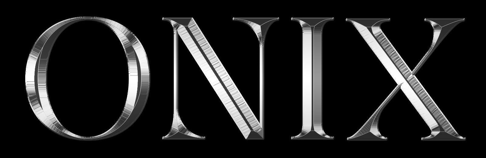 The word onix is written in silver on a black background.