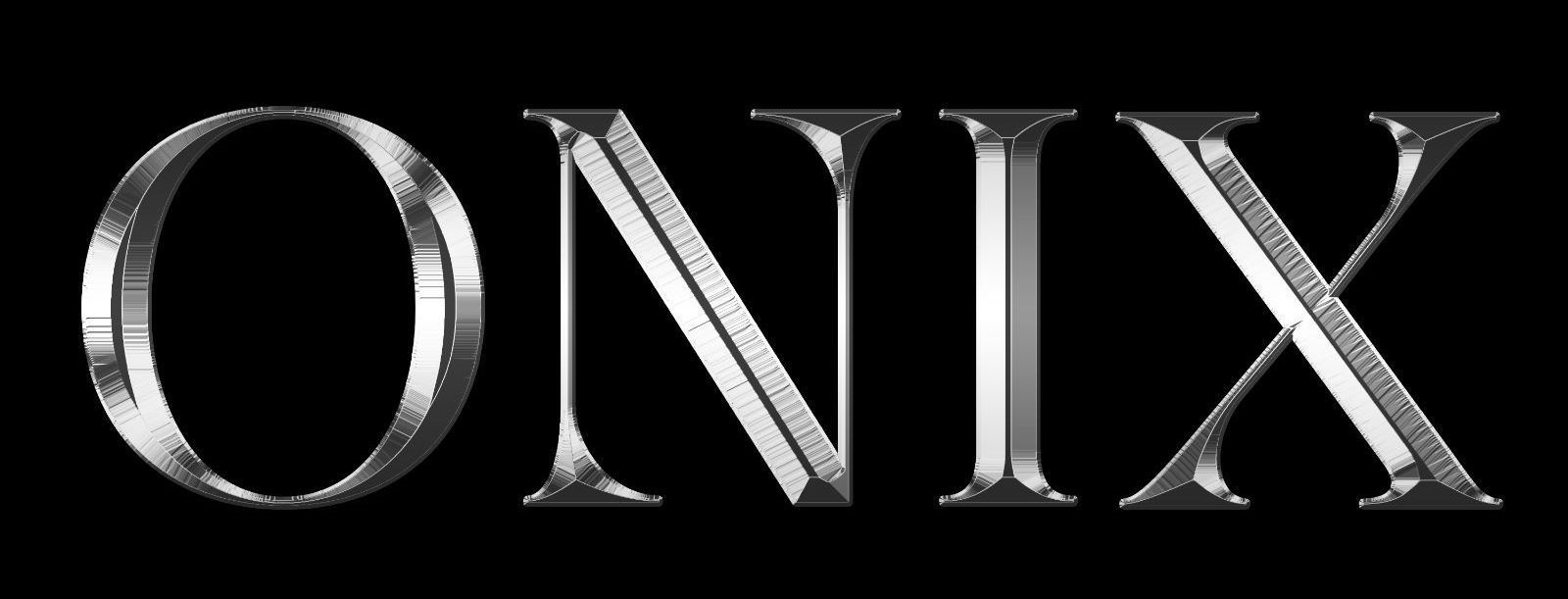 The word onix is written in silver letters on a black background.