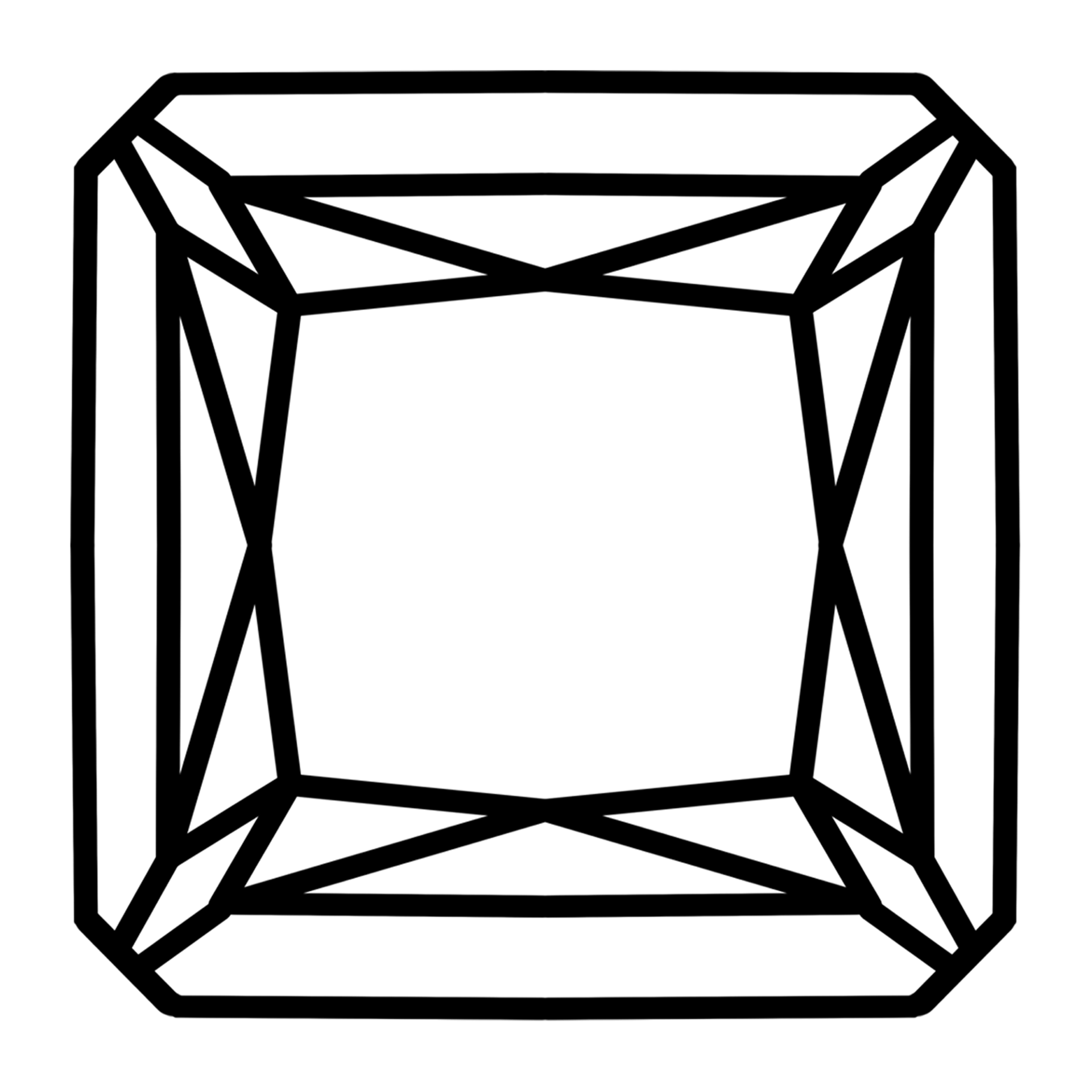 A black and white drawing of a square diamond on a white background.