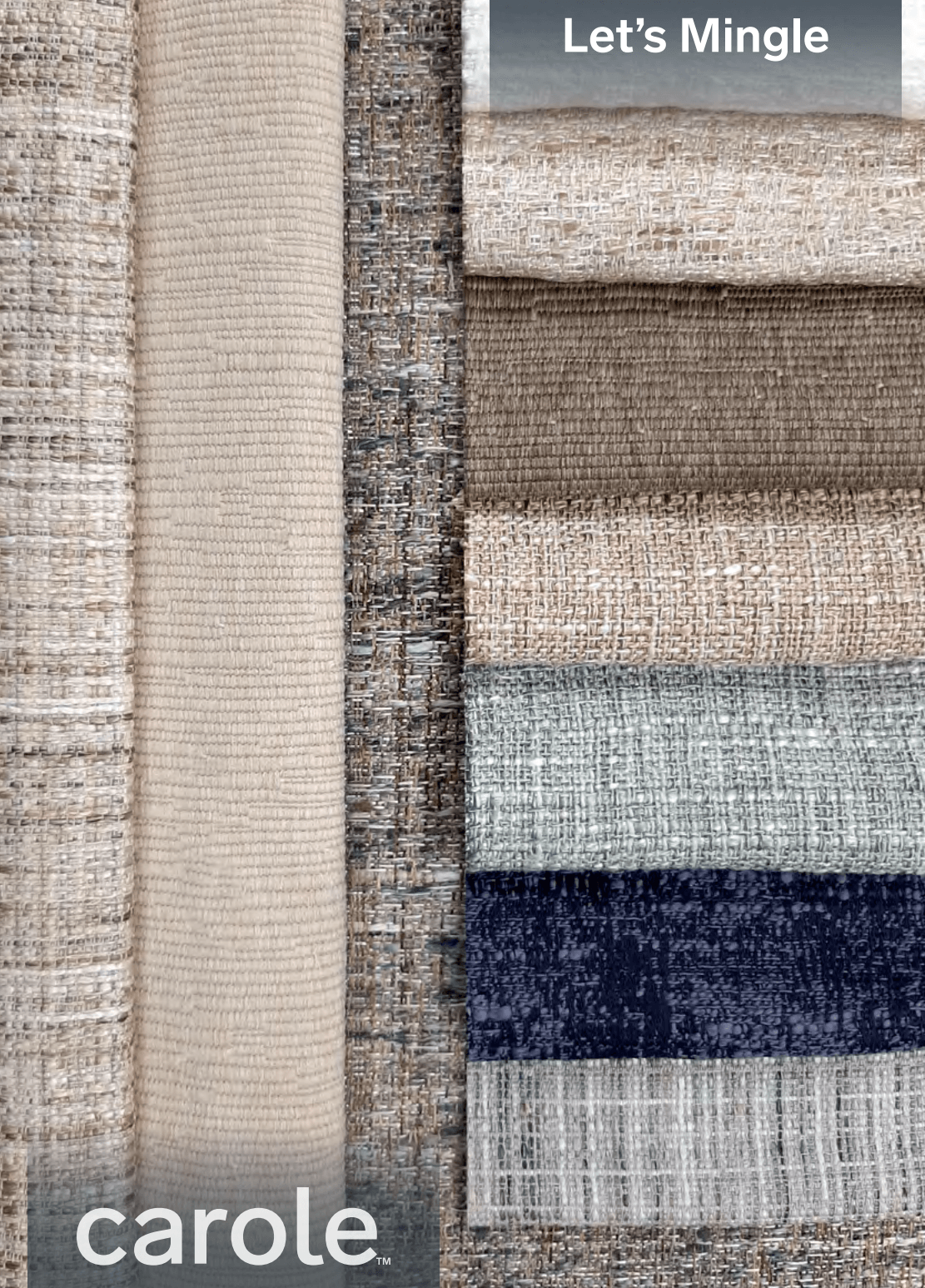 Fabric swatches, neutral colors, textured weave, 