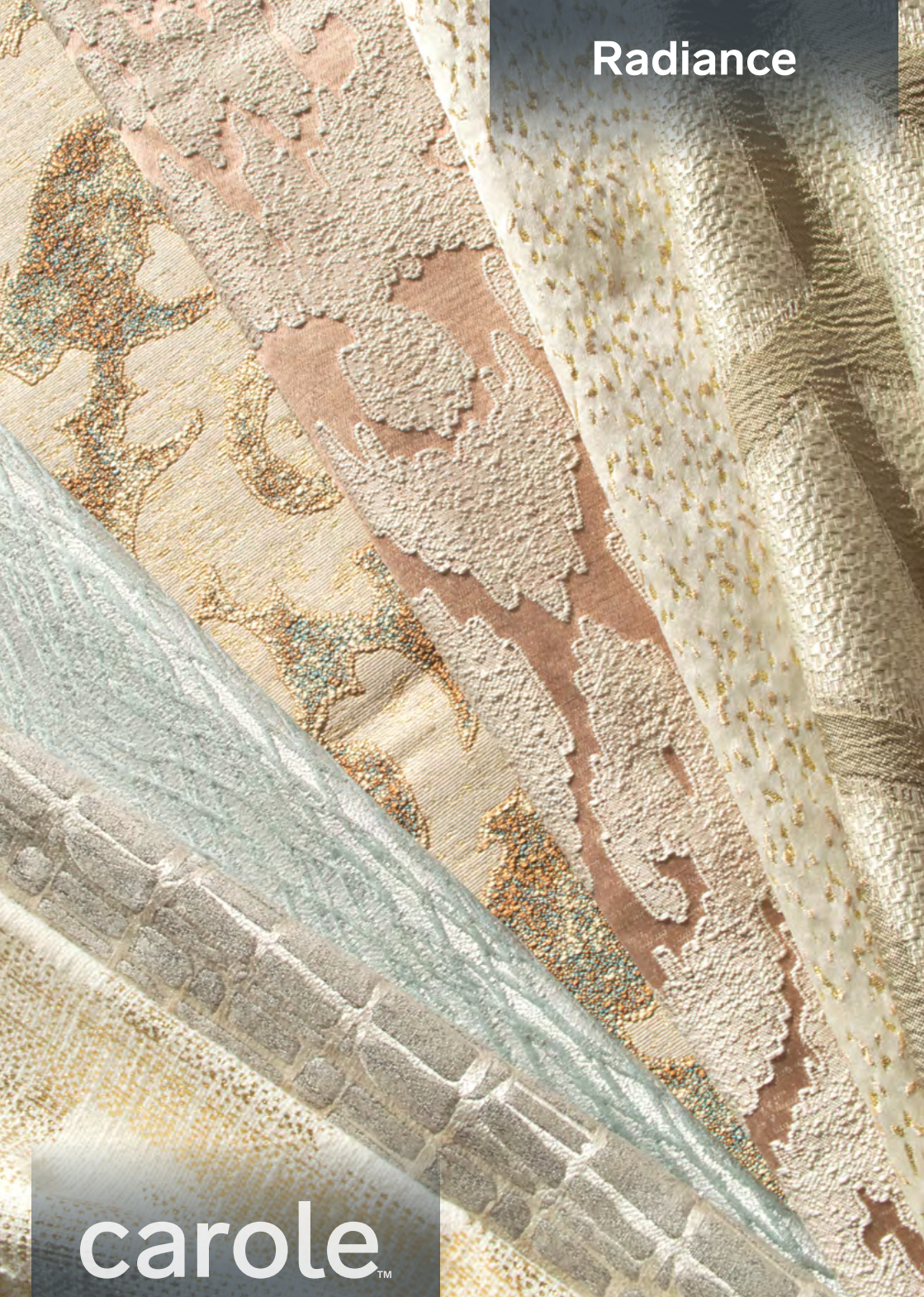 Assorted fabrics in neutral colors with the word 