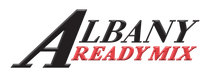 Albany Ready Mix logo, black and red text on a white background.