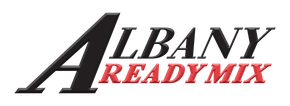 Albany Ready Mix logo, black and red text on a white background.