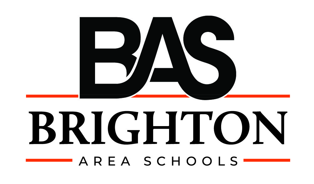 Brighton Area Schools logo in black and orange text on a white background