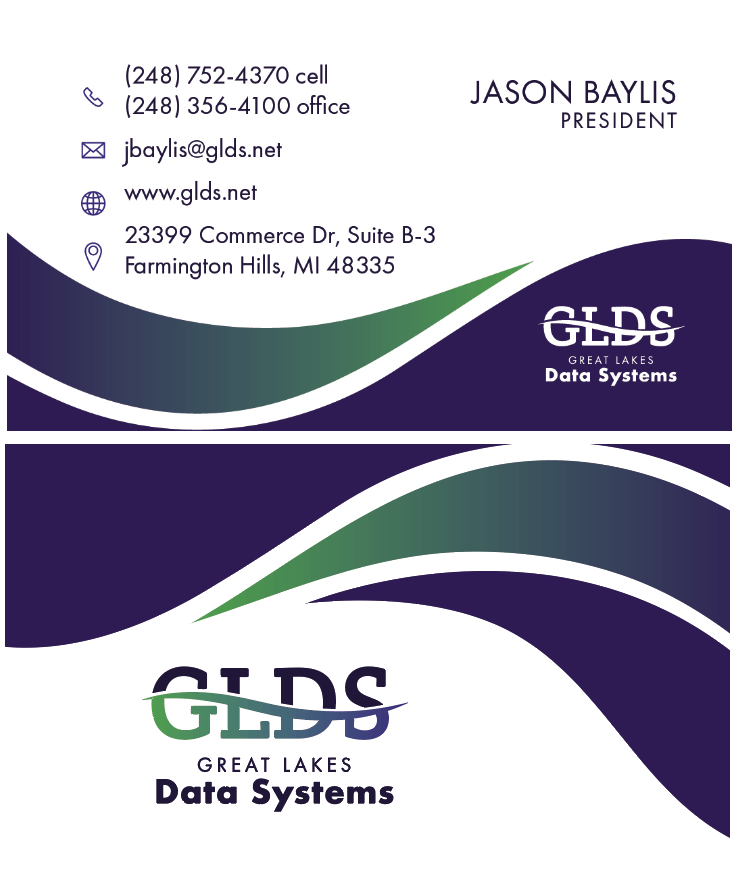 A business card for a company called glds great lakes data systems