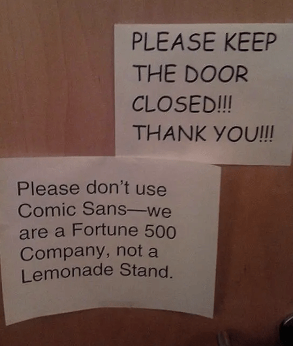 sign using comic sans