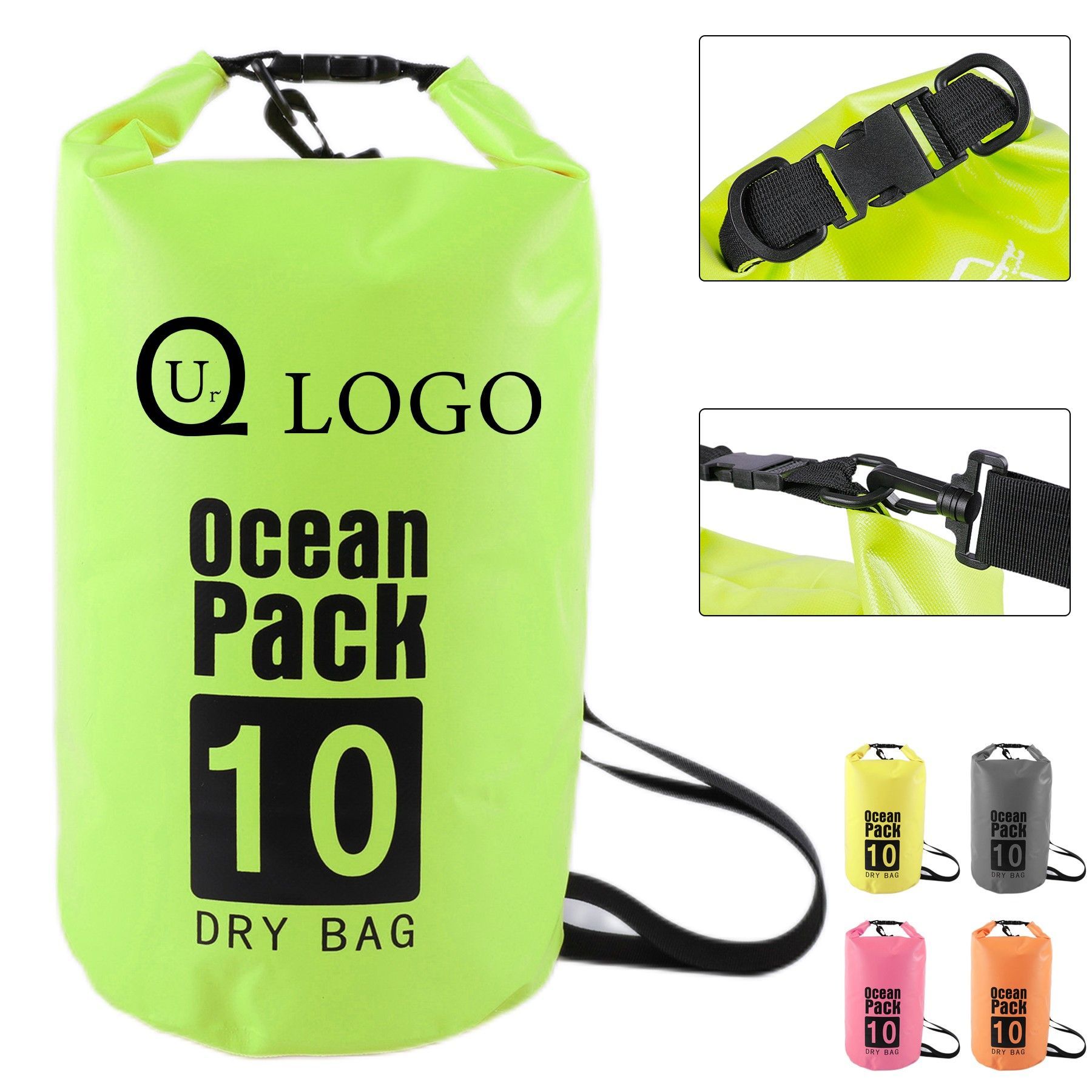 Red waterproof roll-top dry bag with black drawstring closure, shown front and back.