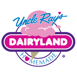 Uncle Ray’s Dairyland logo with pink and purple ice cream cone and “Homemade” text