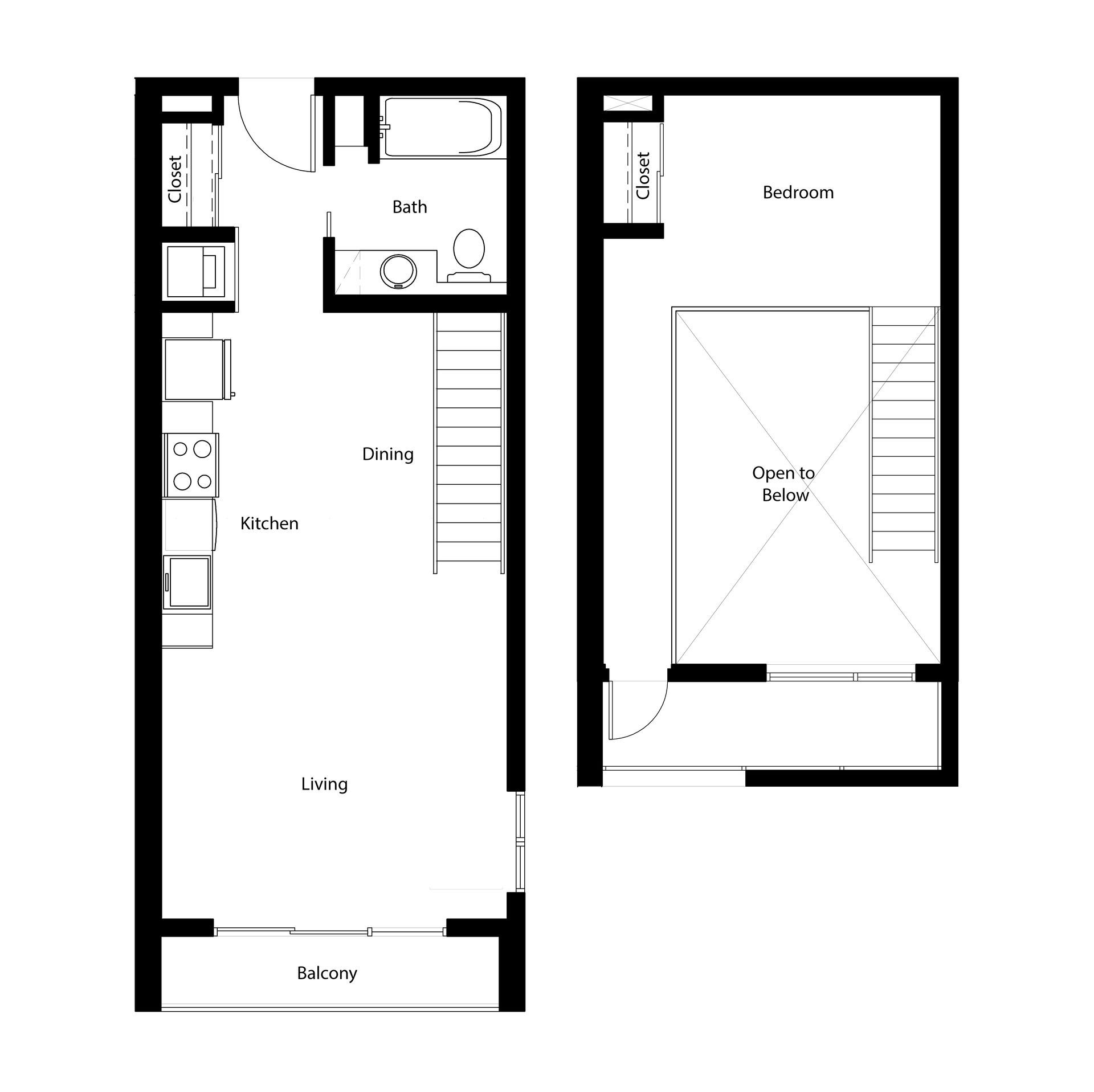 Floor Plan for a 1x1 with a loft