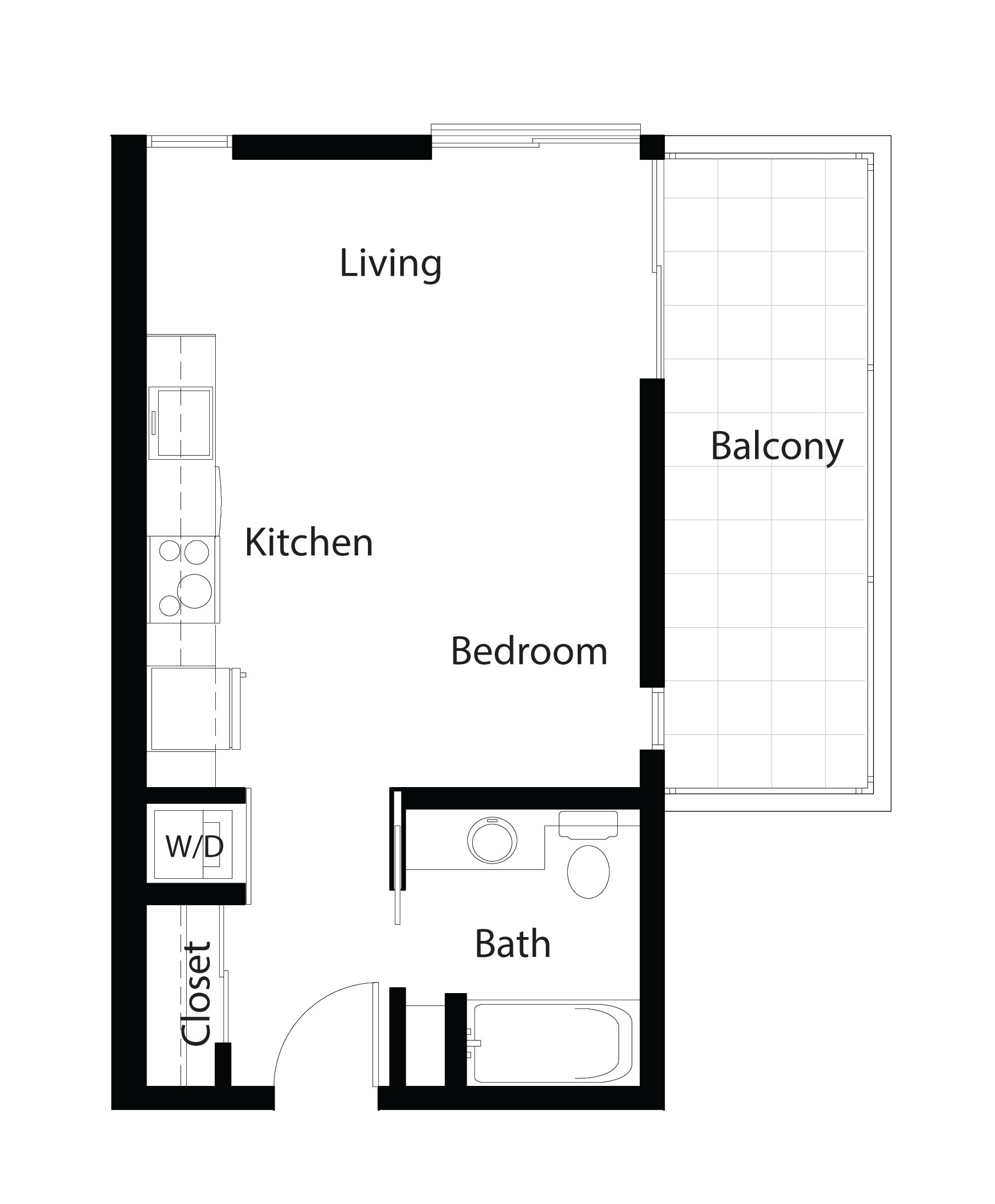 Floor Plan for a studio with a balcon