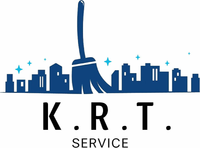 Logo blu con lo skyline della città e una scopa sopra la scritta 