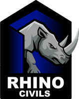 Logo for Rhino Civils: gray rhino head inside a dark blue and black geometric shape, white text "RHINO CIVILS".