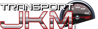 Logo pour les transports JKM avec un graphique de compteur de vitesse.