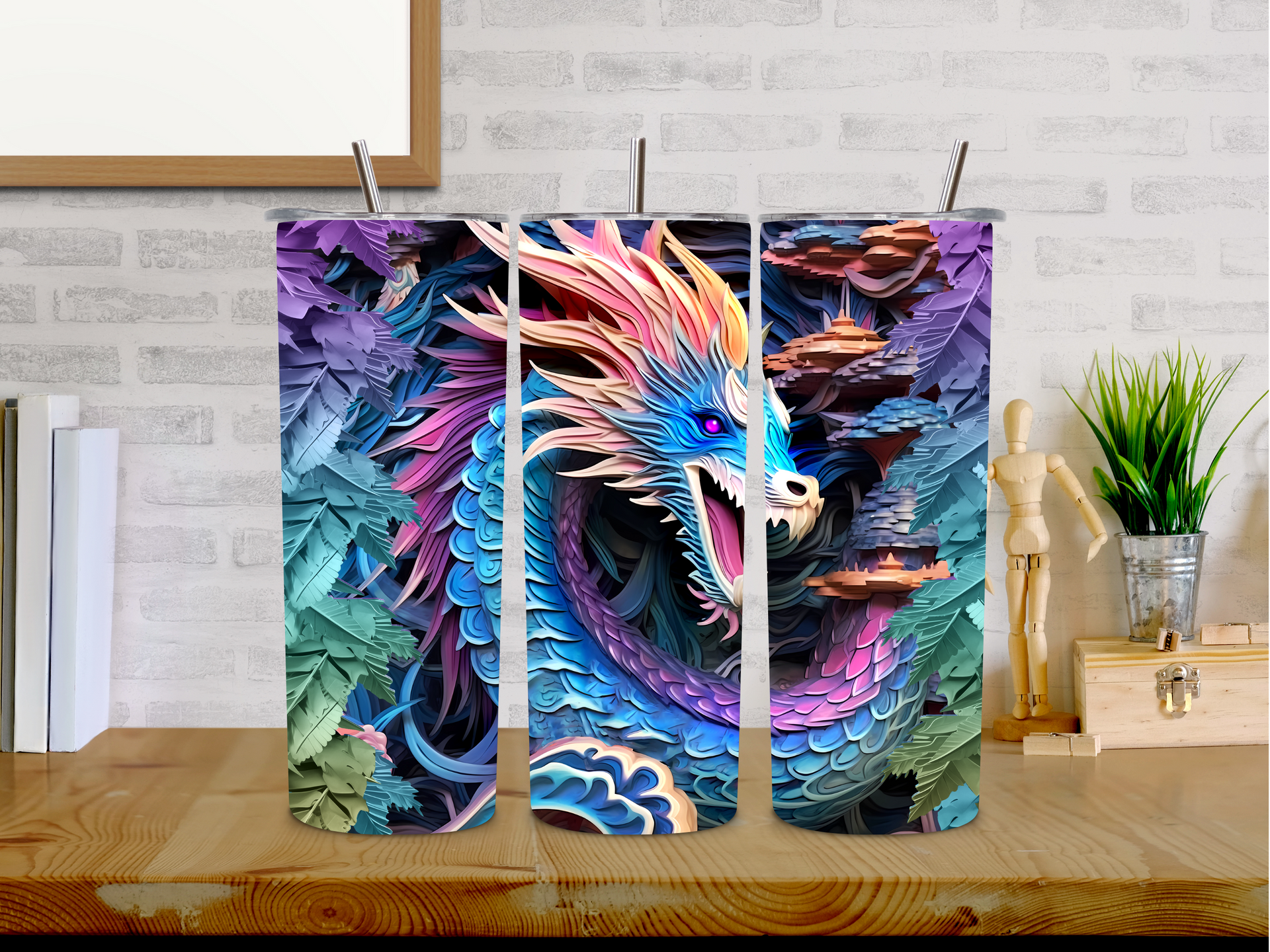 20oz 3D Iridescent Dragon Tumbler