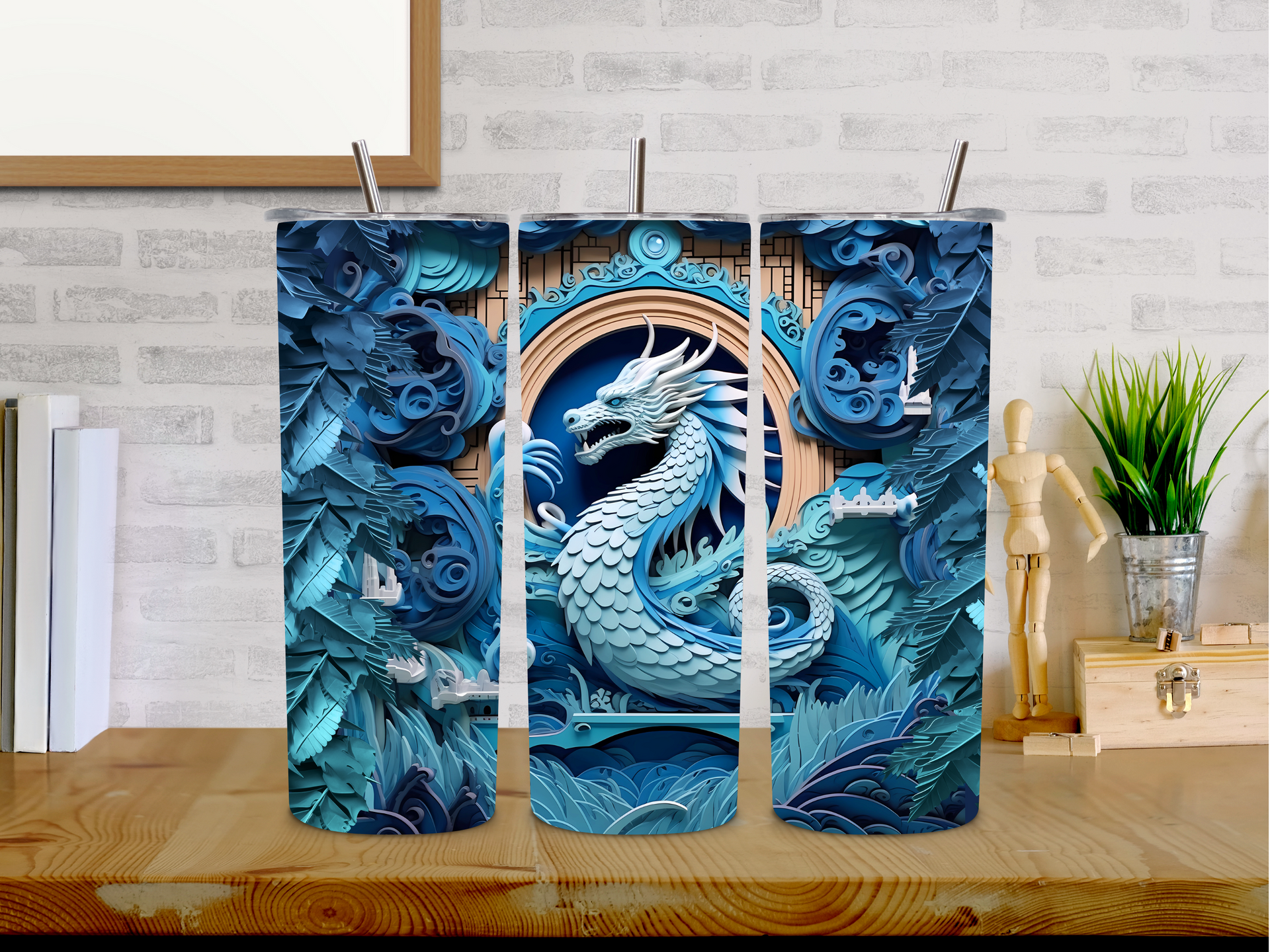 20oz 3D Water Dragon Tumbler