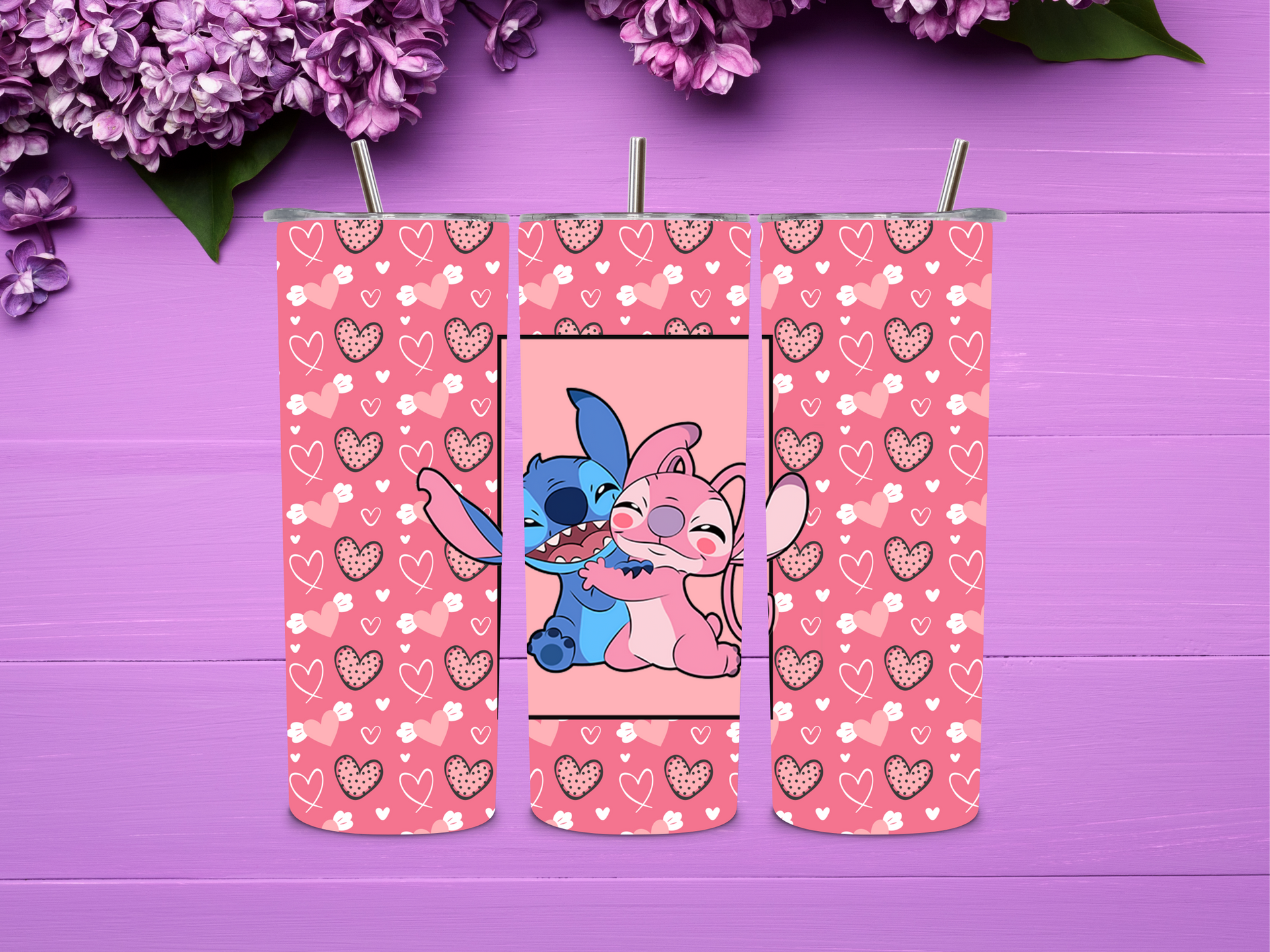 20oz Pink Hearts Stitch Tumbler