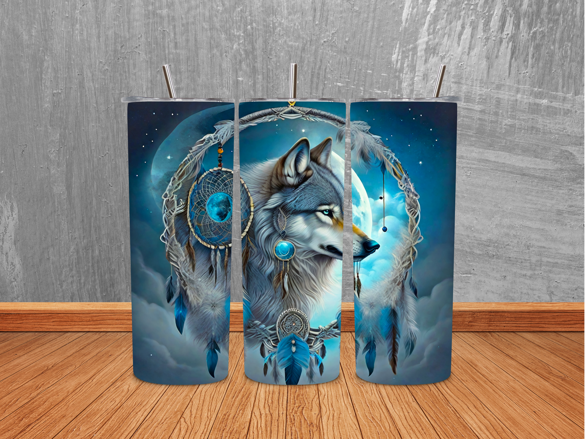 20oz Blue Wolf Dreamcatcher Tumbler