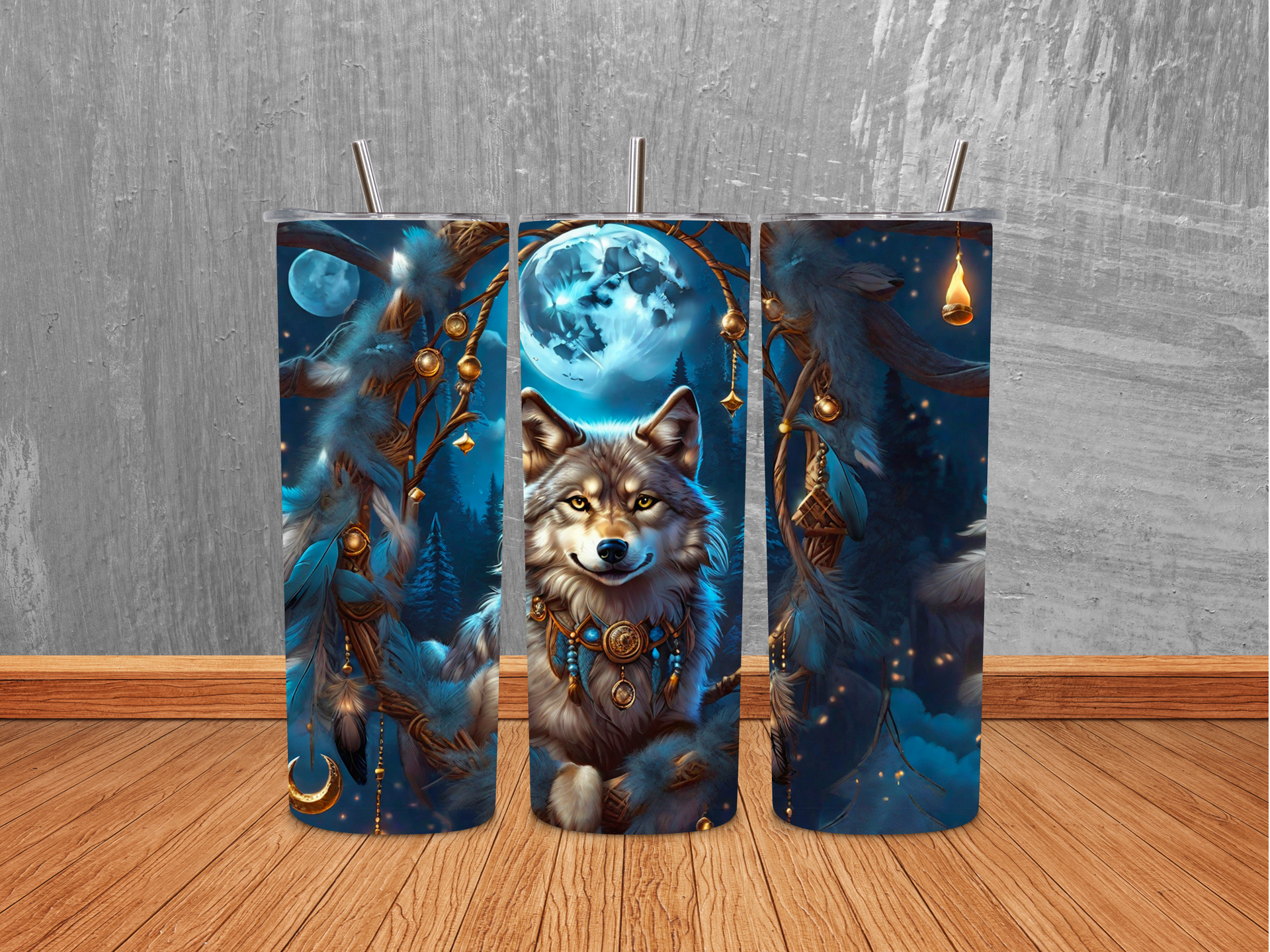 20oz Moon Dreamcatcher - Brown Wolf Tumbler