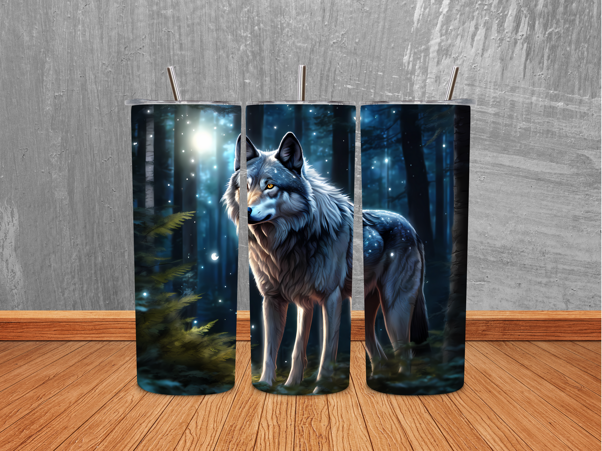 20oz Night Wolf in Woods Tumbler