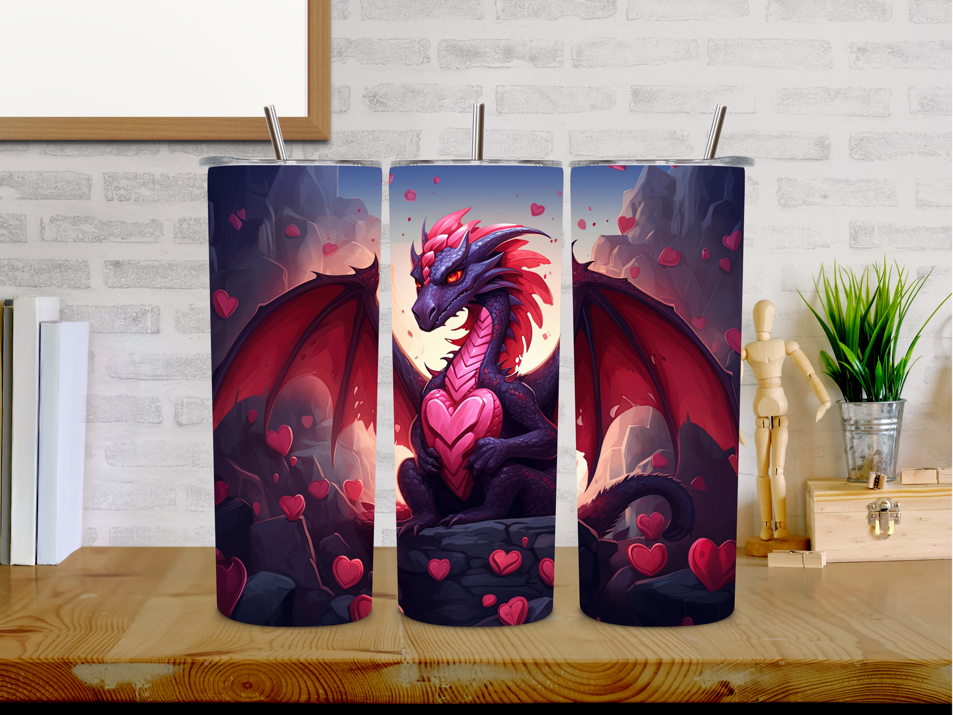 20oz Pink, Purple Dragon Hearts Tumbler