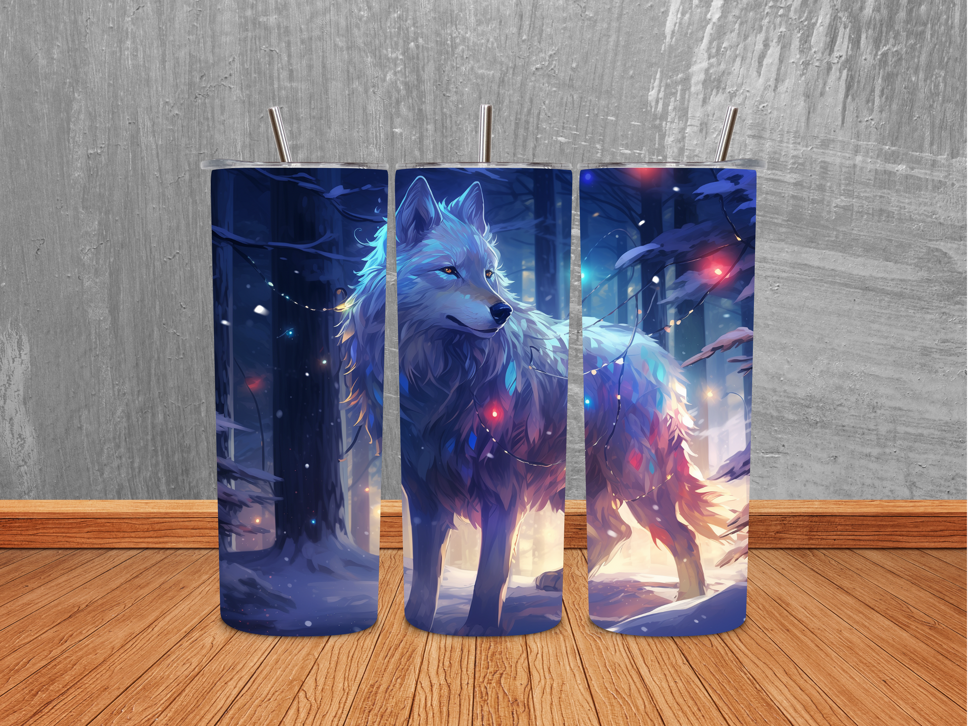20oz White Snow Wolf Tumbler