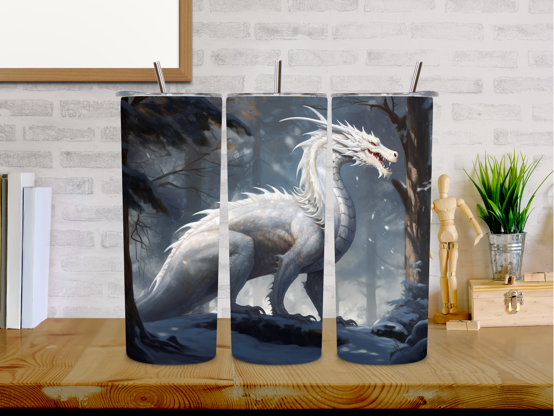 20oz White Dragon Tumbler