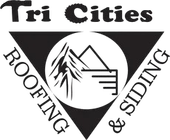 Tri Cities Roofing & Siding logo with roof and house graphic in black and white