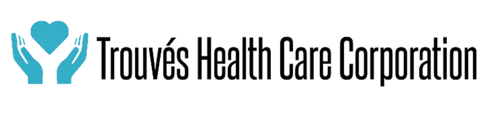 Logo of Trouver Health Care Corporation: Teal hands cradling a teal heart, text to the right.