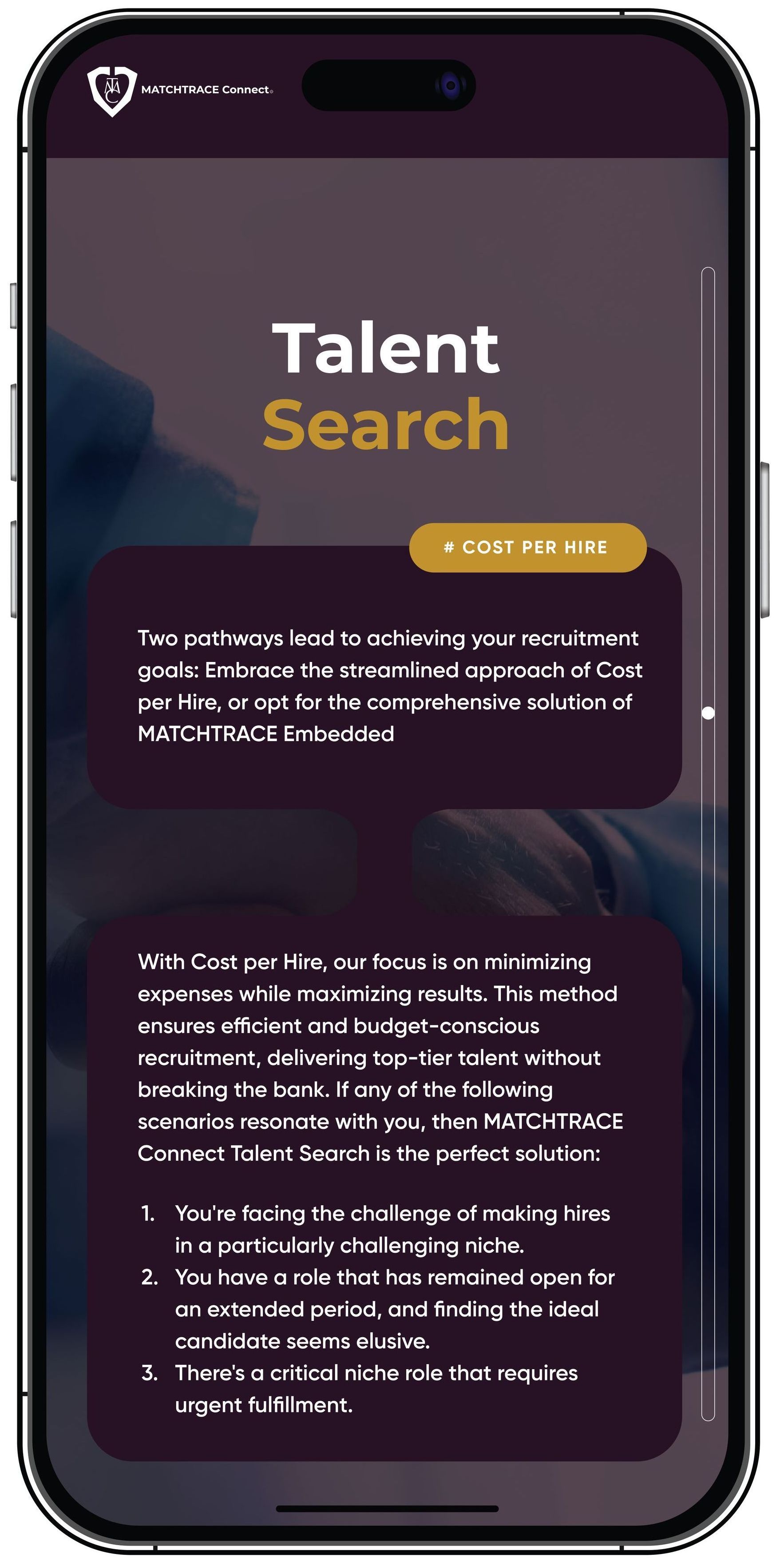 A cell phone with a talent search page on it.