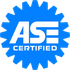 A blue and white logo that says ase certified