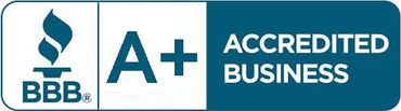 A blue and white sign that says accredited business