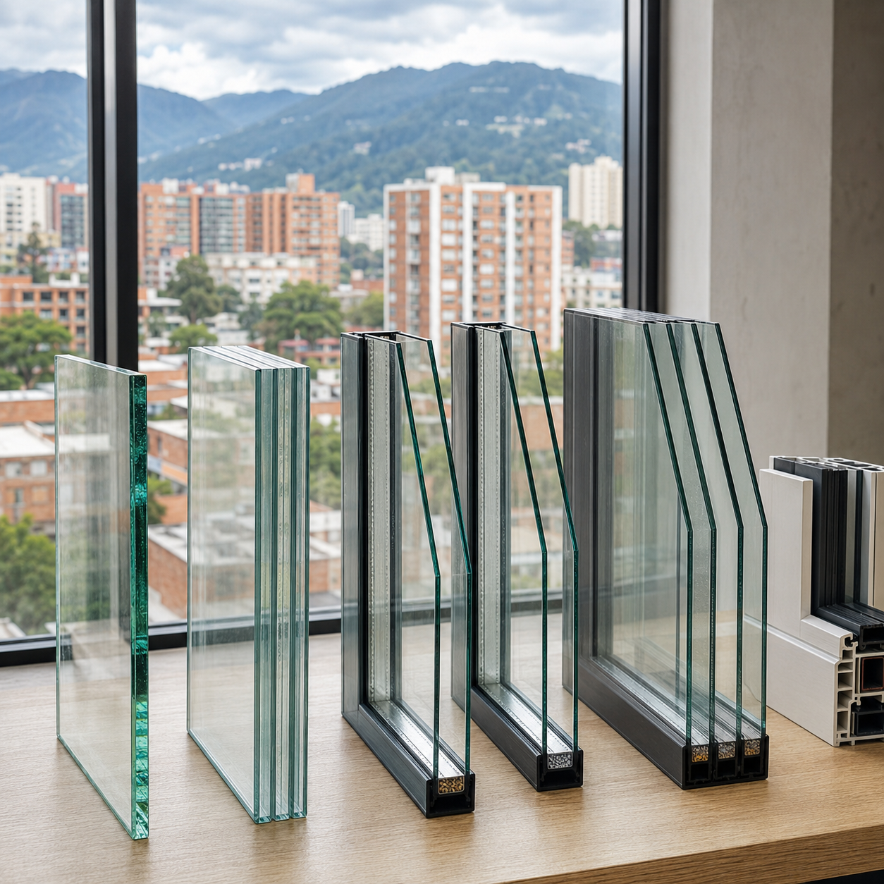 Muestras de vidrios para ventanas termoacústicas con diferentes configuraciones