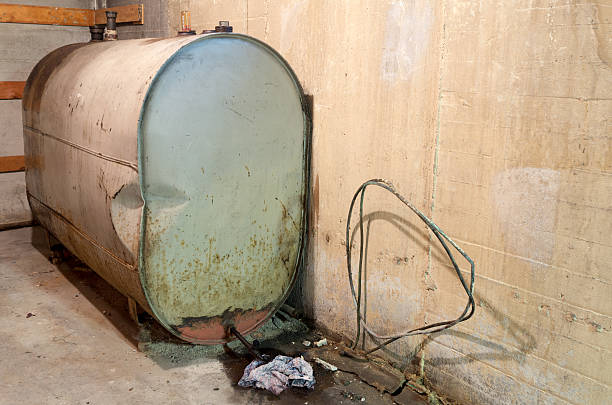 broken oil tank in the wall