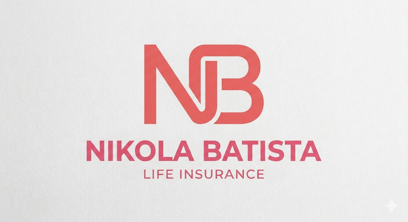 Nikola Batista Life Insurance logo in pink-red on a light gray background