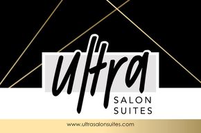 A black and white logo for ultra salon suites