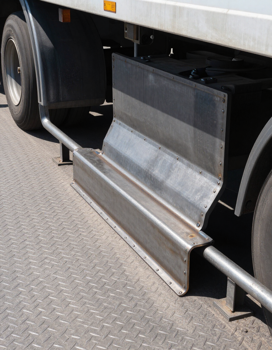 Dock ramp safety features including lip plate, safety curbs, and side rails