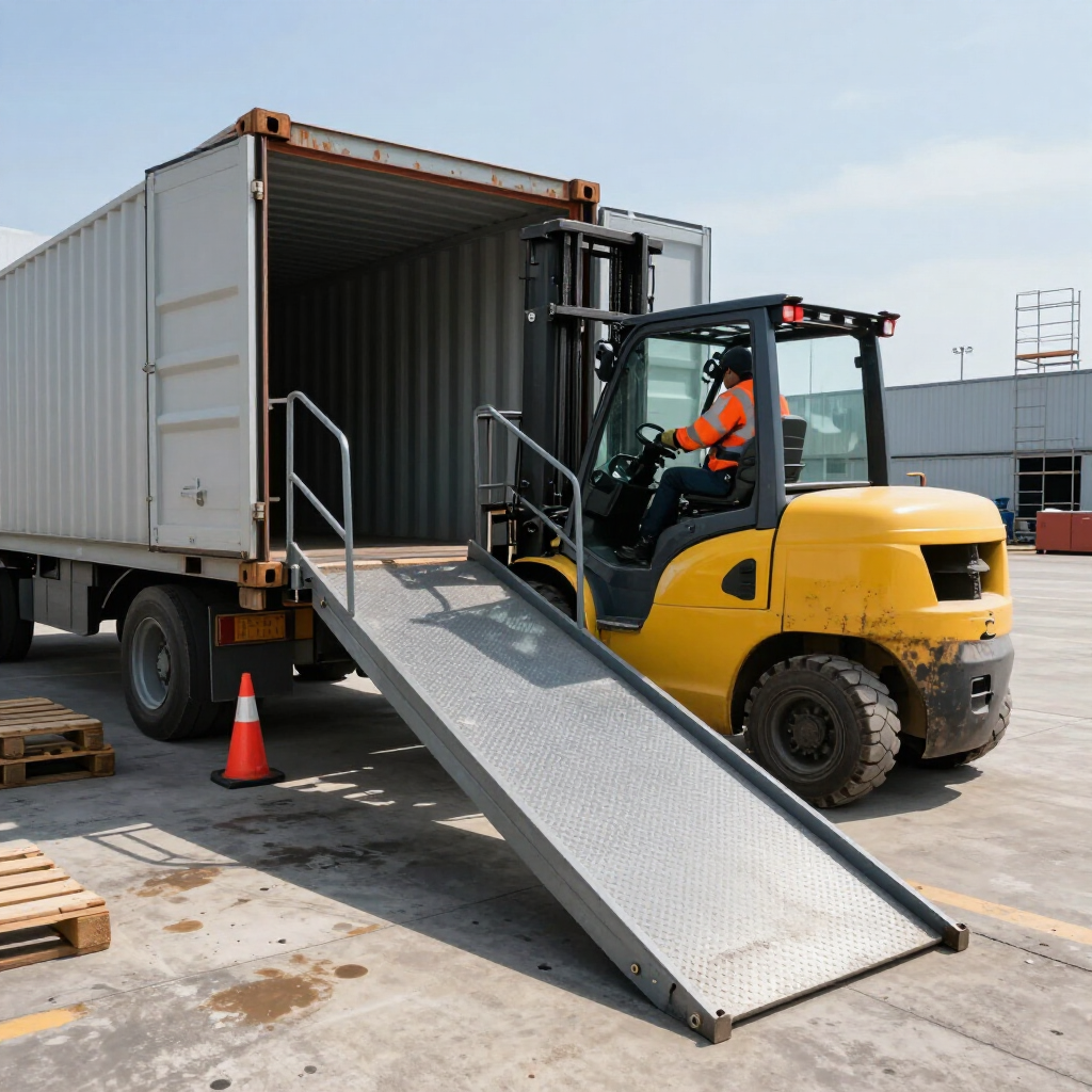 Container unloading with a yard ramp
