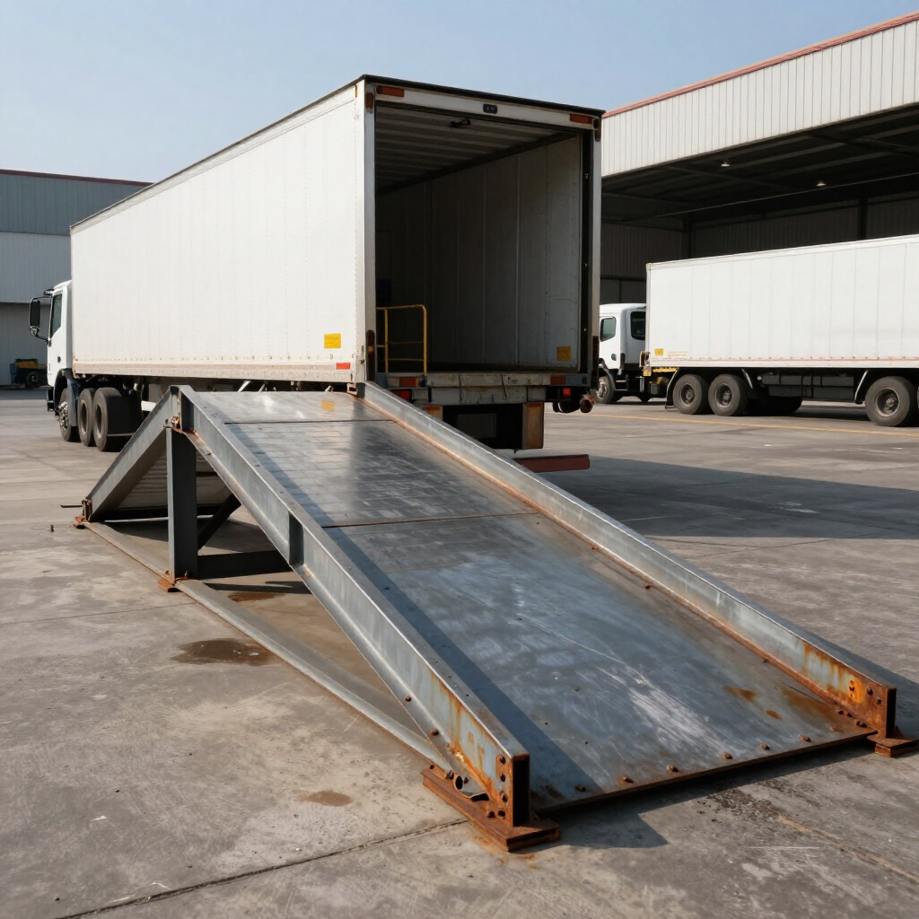 Industrial yard ramp at a freight truck