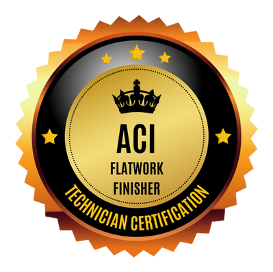ACI Flatwork Finisher Technician Certification badge in black, gold, and orange