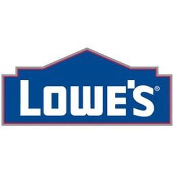 Lowe's home improvement logo in blue and white with a red outline