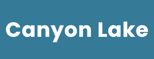 "Canyon Lake Boat Storage" text in white on a blue background.