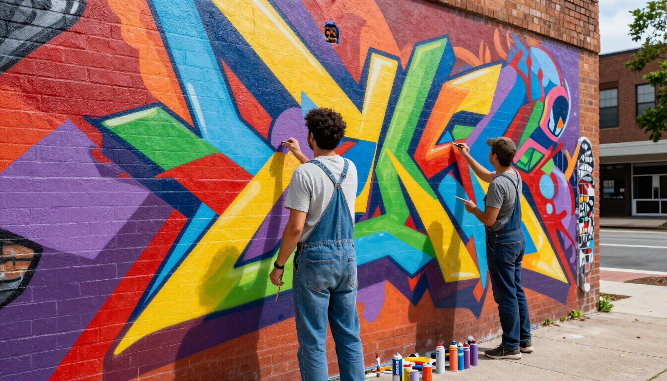 Artists collaborating on a mural in Atlanta